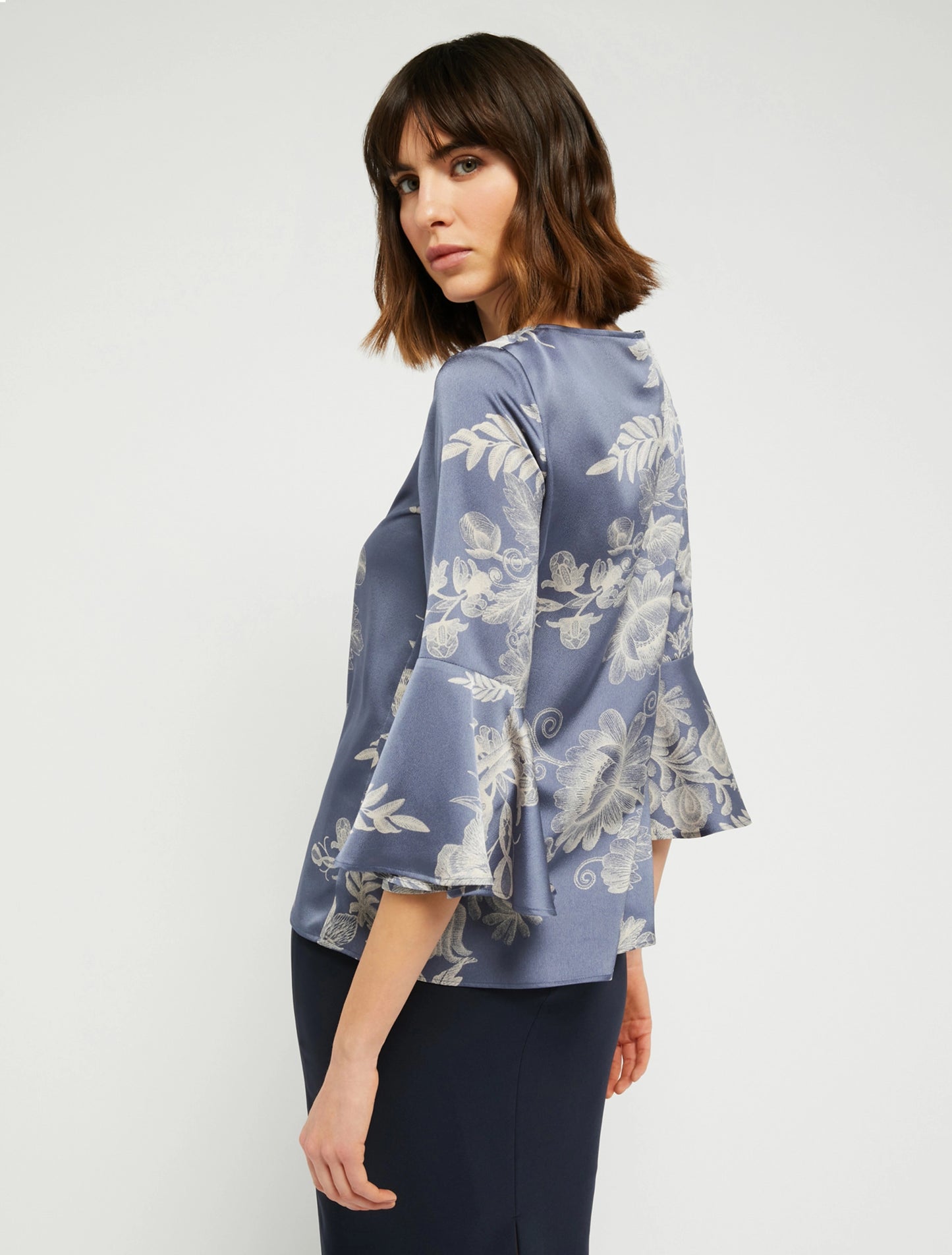 Penny Black | Metodico seersucker satin blouse - navy blue pattern or beige pattern