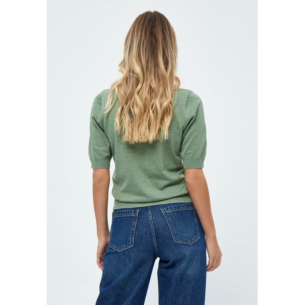 Minus | Milla v-neck knit tee - basil green melange