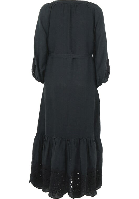 Greek Archaic Kori | Dress short cut daisy long sleeves - Charcoal/Black - 230308