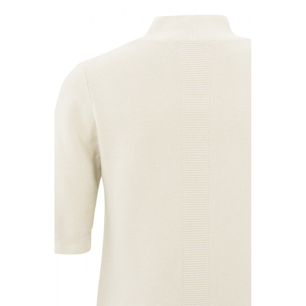 YAYA | Katoenen trui met een V-hals en halflange mouwen met detail - ivory white - 01-000317-402
