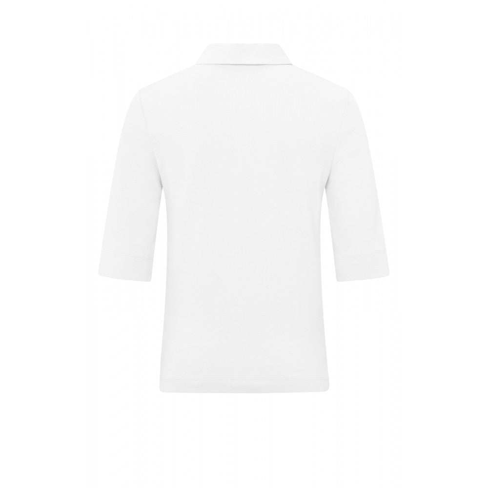 YAYA | Jersey polo top met knoopjes en halflange mouwen - pure white - 01-709156-402