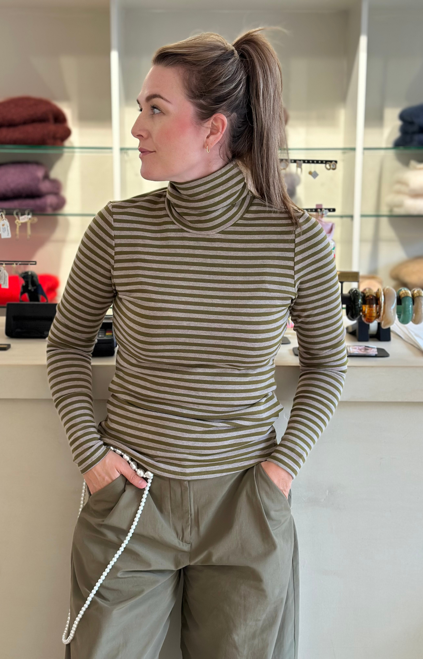 The Clothed | Varna Turtleneck Stripe Lime Grey Melange