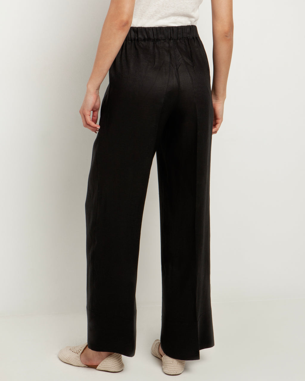 Greek Archaic Kori | trousers linen wide leg elastic waist - black