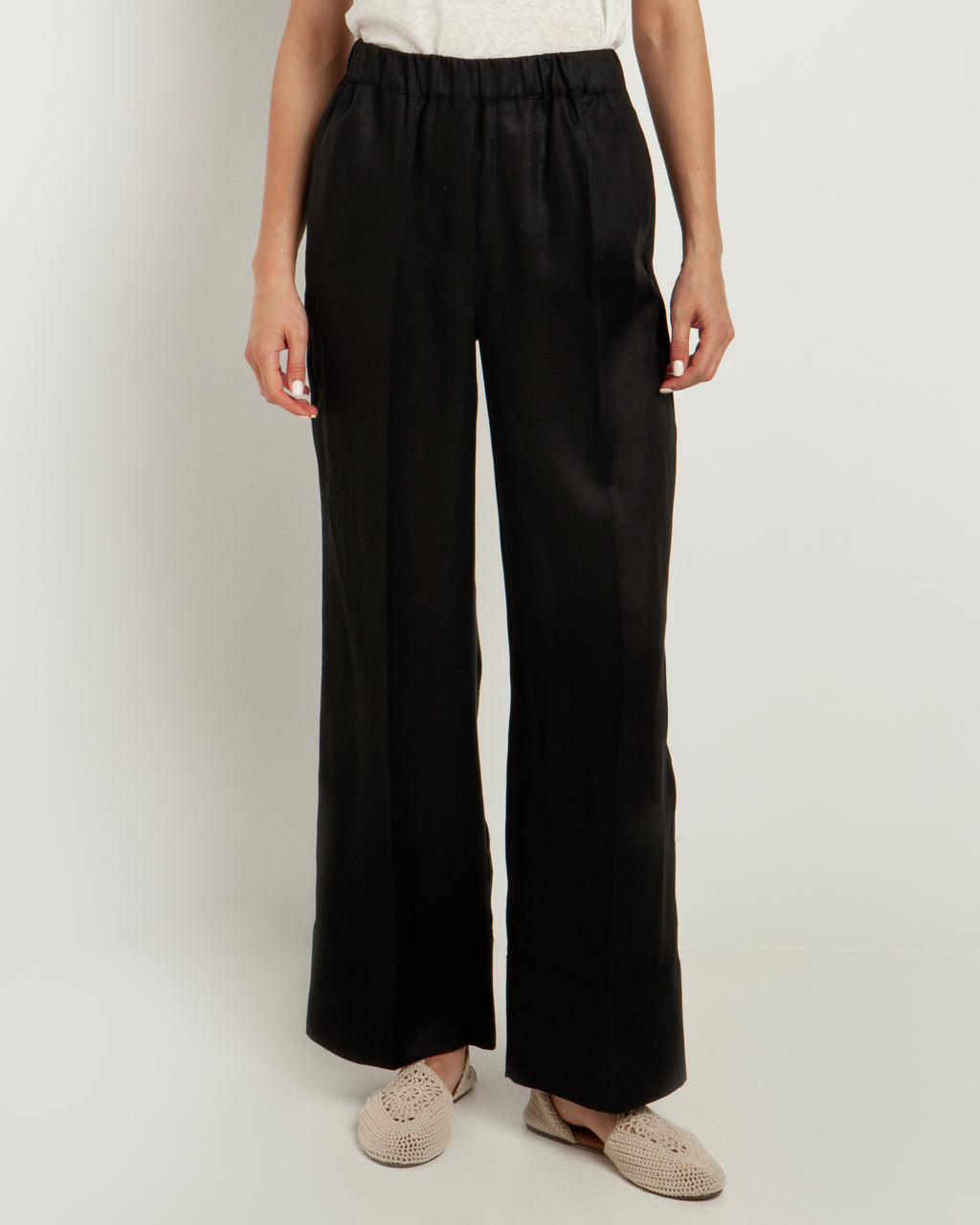 Greek Archaic Kori | trousers linen wide leg elastic waist - black