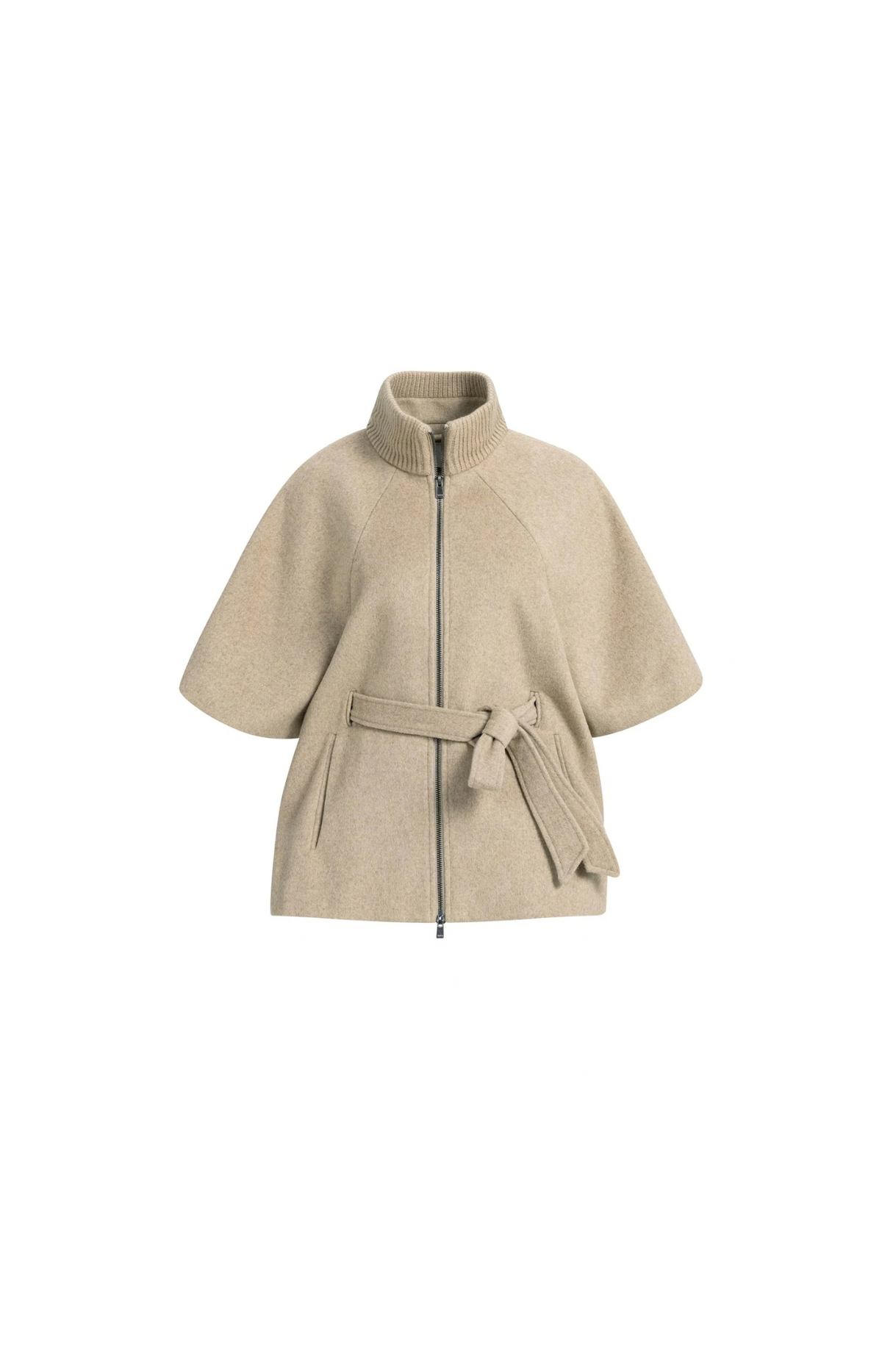Yaya | Ponchojas met ribkraag en ceintuur - Pure Cashmere Grey Melange