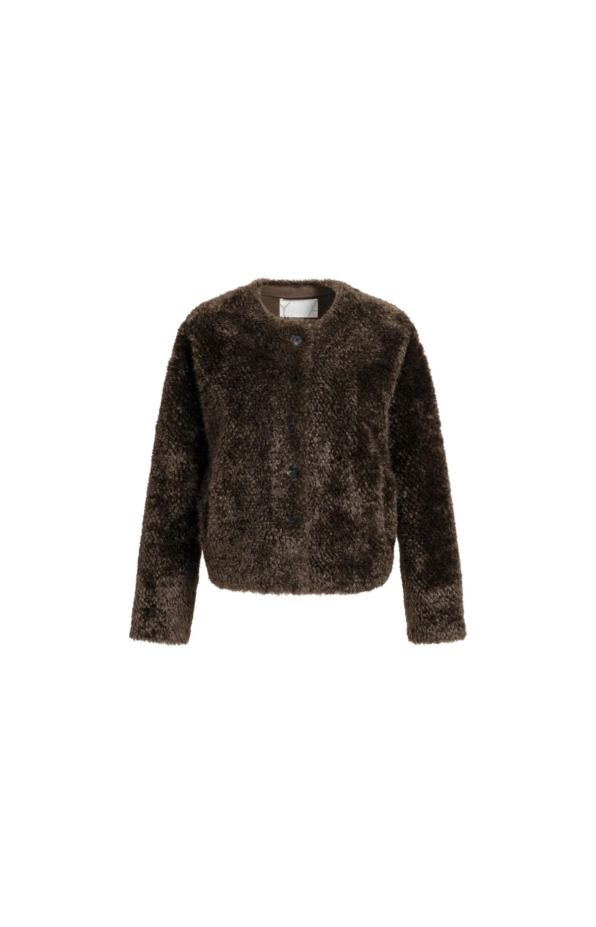 Yaya | Oversized korte jas van imitatiebont met knopen - Delicioso Brown