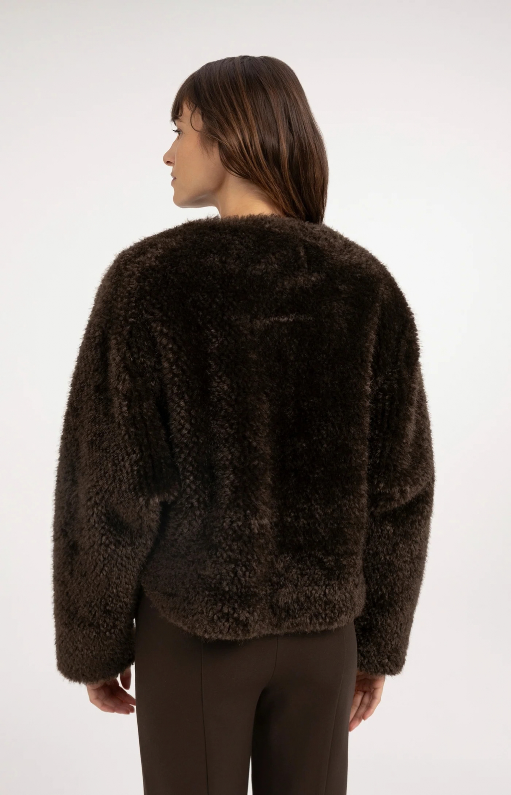 Yaya | Oversized korte jas van imitatiebont met knopen - Delicioso Brown
