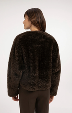 Yaya | Oversized korte jas van imitatiebont met knopen - Delicioso Brown