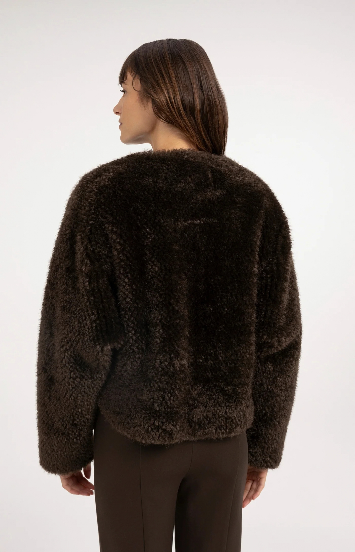 Yaya | Oversized korte jas van imitatiebont met knopen - Delicioso Brown