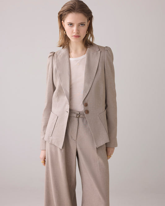 Summum Woman | blazer  tailored linnen blend twill - khaki - 1s1234-12157