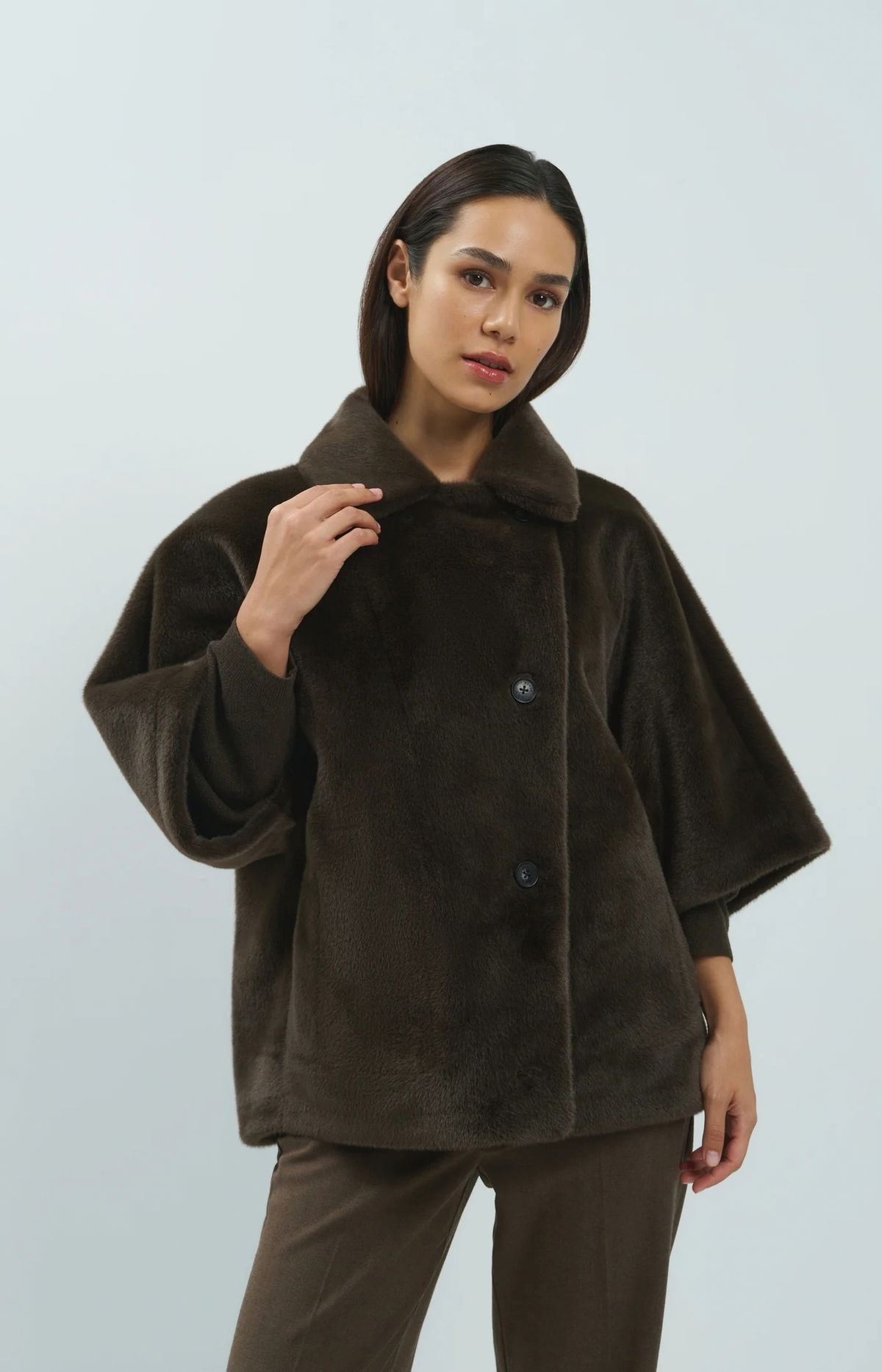 Yaya | Oversized omkeerbare jas van imitatiebont - Delicioso Brown