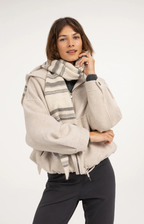 Yaya | Gebreide Driehoekstaal Met Strepen - Off White Dessin