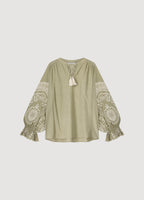 Summum Woman | Top ivory embroidery - green lentil - 2s3052-12007
