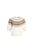 YAYA | Gebreide trui met Noors jacquardpatroon - Dark Beige Melange