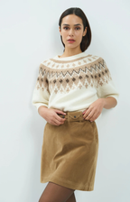 YAYA | Gebreide trui met Noors jacquardpatroon - Dark Beige Melange