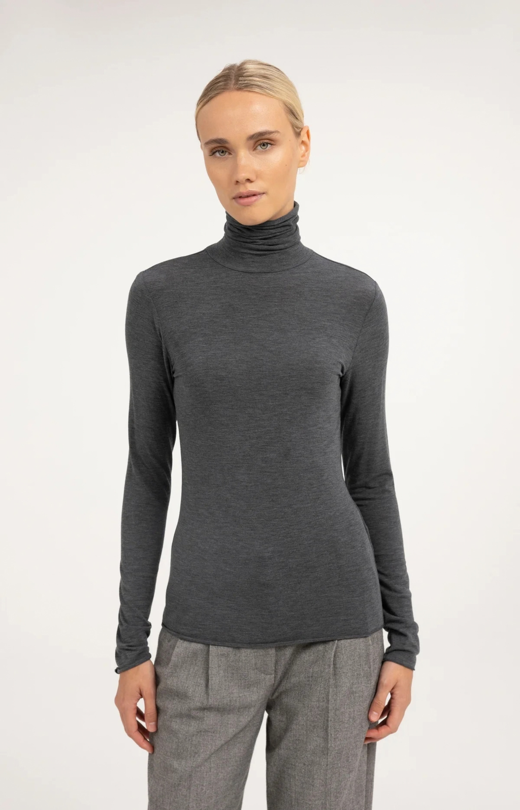 YAYA | Jersey coltop met lange mouwen - Dark Anthracite Melange