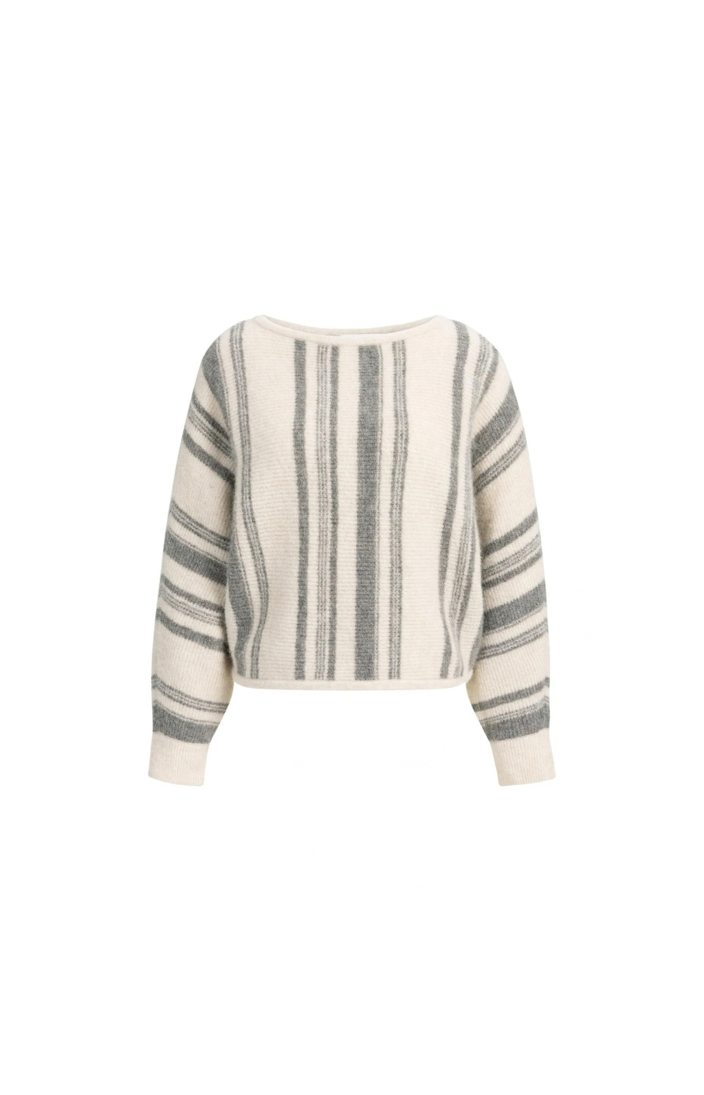 YAYA | Gebreide trui met boothals en streeppatroon -Off White Dessin