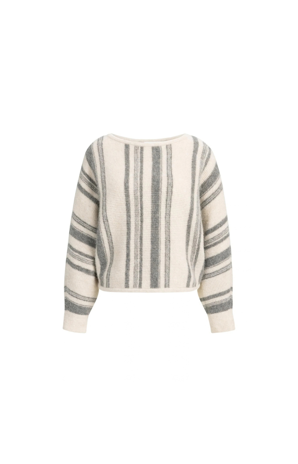 YAYA | Gebreide trui met boothals en streeppatroon -Off White Dessin