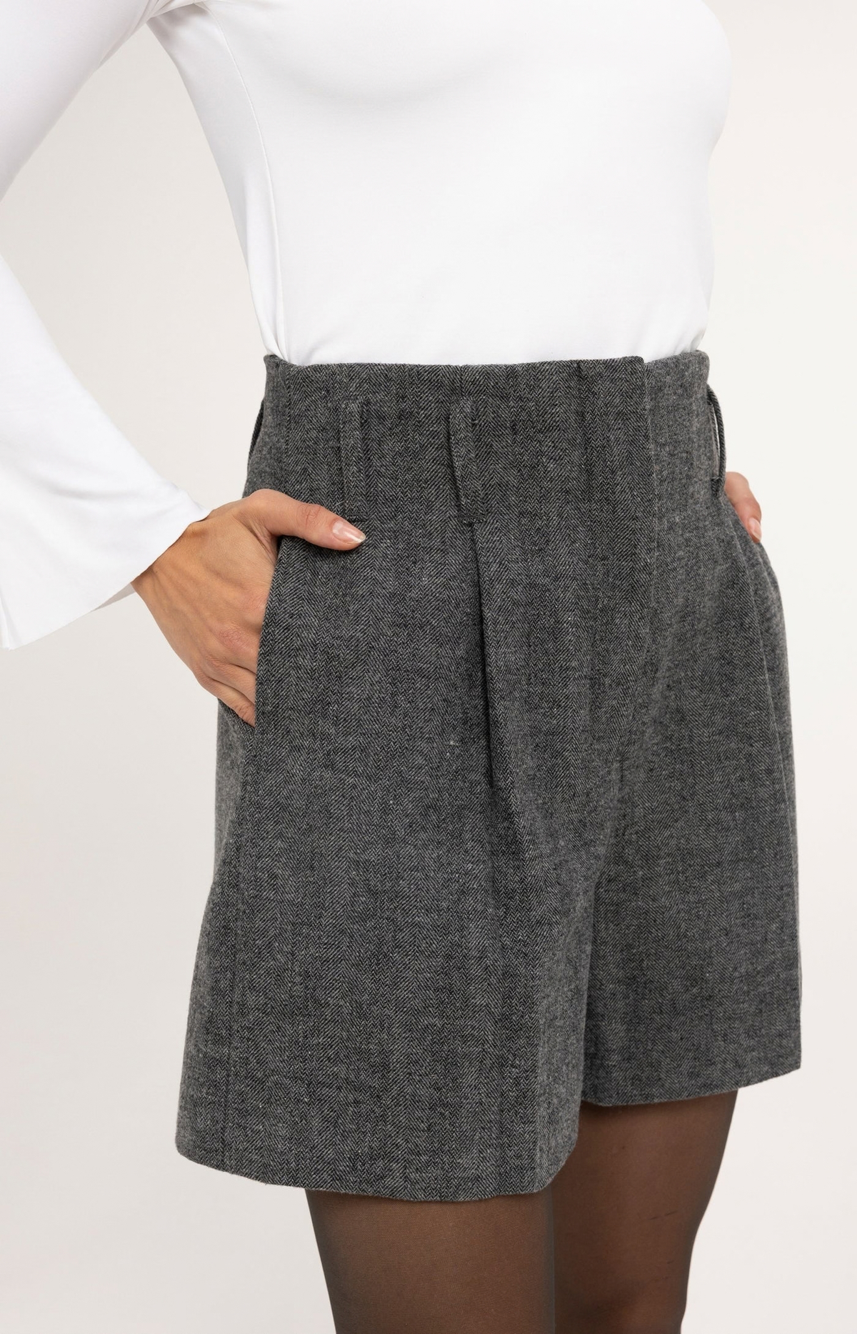 YAYA | Bermuda van gemêleerde visgraatstof - Medium Grey Melange