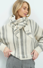 YAYA | Gebreide trui met boothals en streeppatroon -Off White Dessin
