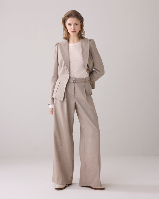 Summum Woman | trousers wide linen blend twill - khaki - 4s2767-12157