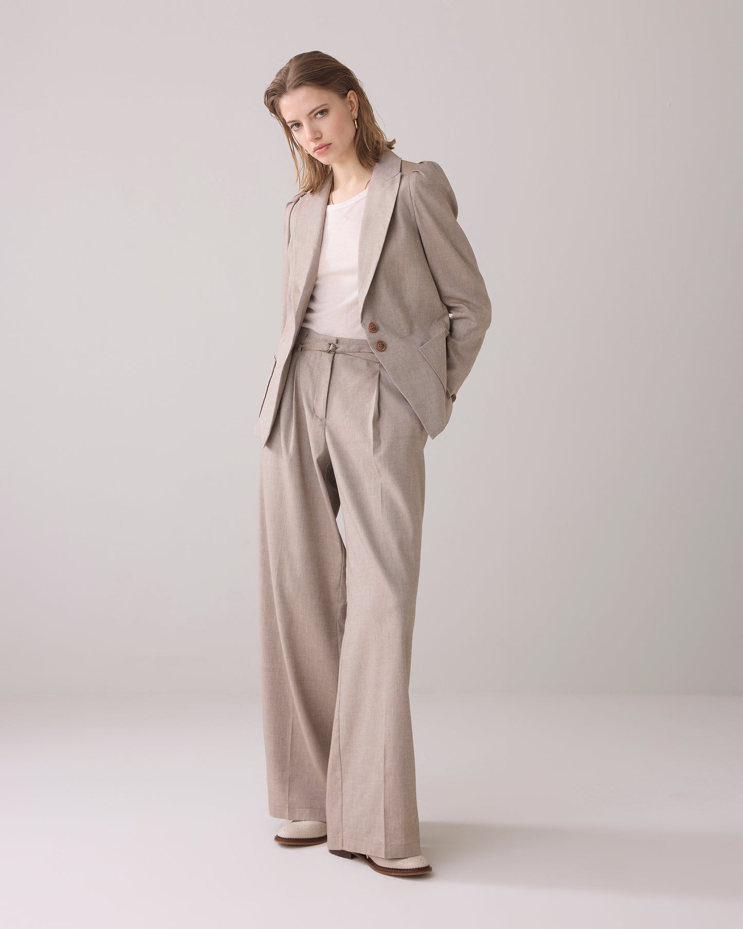 Summum Woman | trousers wide linen blend twill - khaki - 4s2767-12157