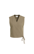 YAYA | Geweven gilet met overslag details en striksluiting - Teak Brown