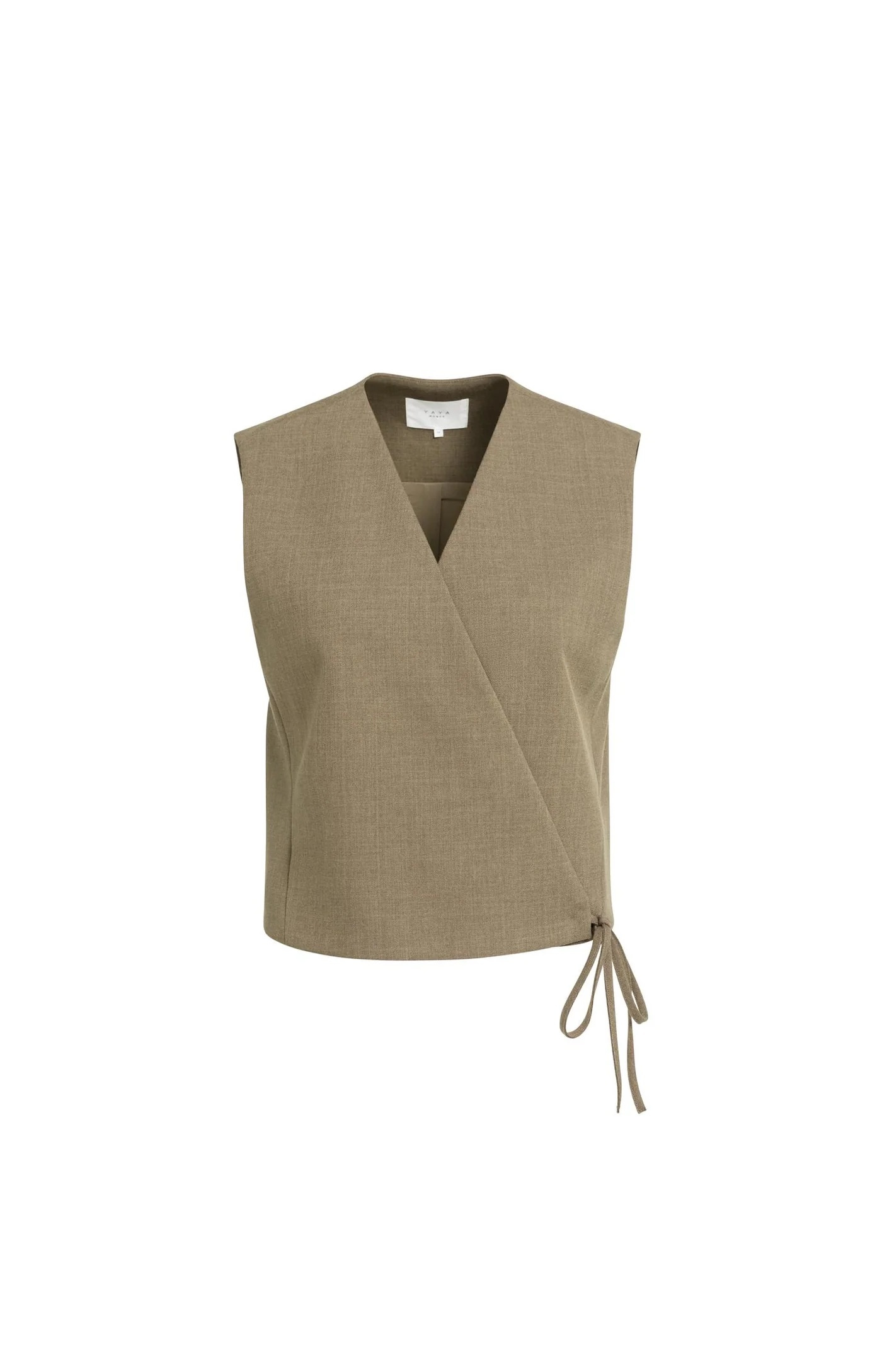 YAYA | Geweven gilet met overslag details en striksluiting - Teak Brown