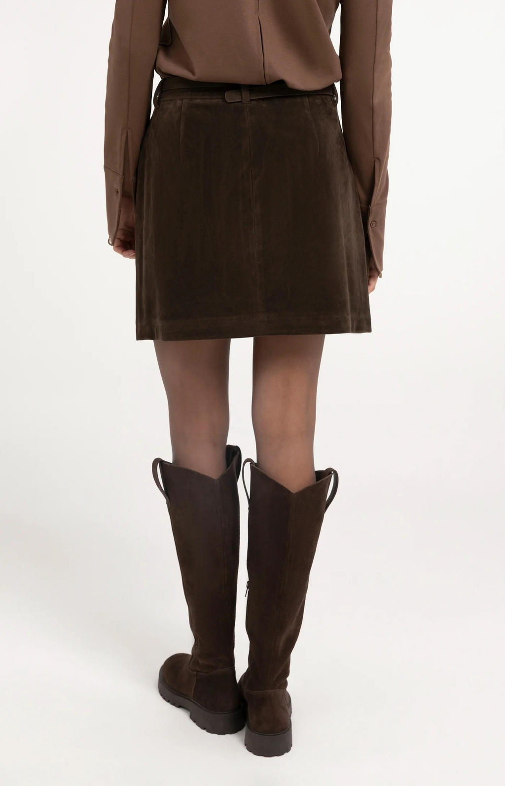 Yaya | Minirok van suedine met ceintuurdetail - Delicioso Brown