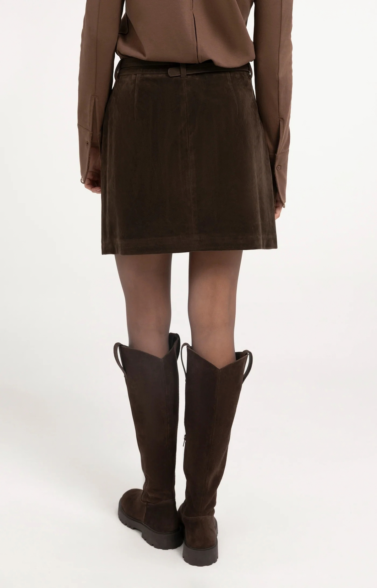 Yaya | Minirok van suedine met ceintuurdetail - Delicioso Brown