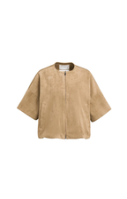 YAYA | Oversized suedine jasje met korte mouwen - Otter Brown