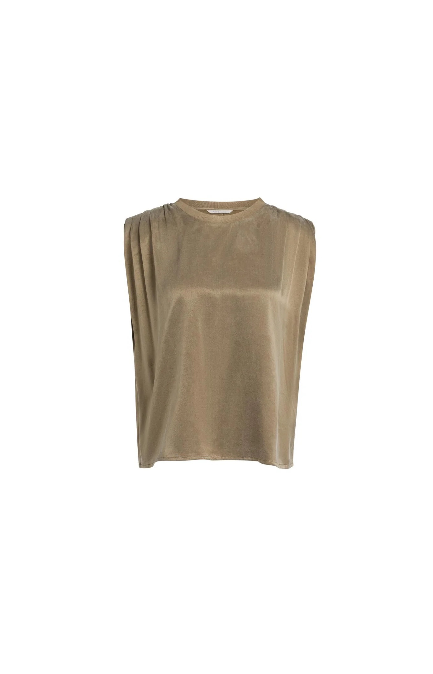 YAYA | Mouwloze top met schouderplooien - Teak Brown