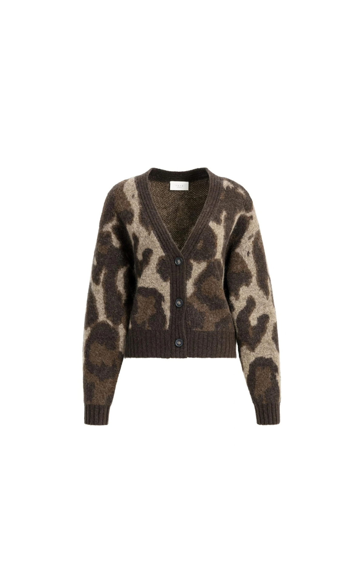 YAYA | Gebreid vest met patroon en vleermuismouwen - cacao brown dessin
