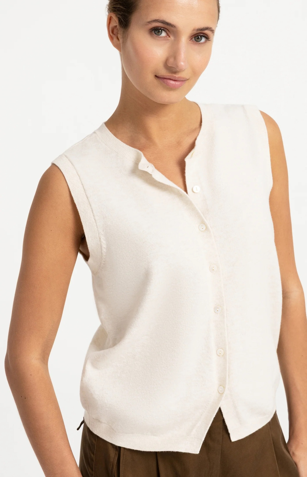 YAYA | Gebreide spencer met knoopsluiting - Off White Melange
