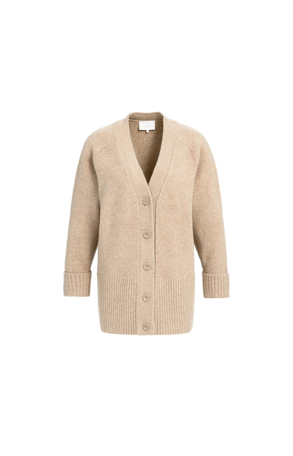 YAYA | Oversized ribgebreid vest - Dark beige melange