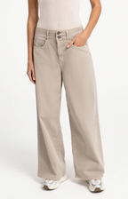YAYA | Denim broek met wijde pijpen en brede tailleband - Mid Grey Denim