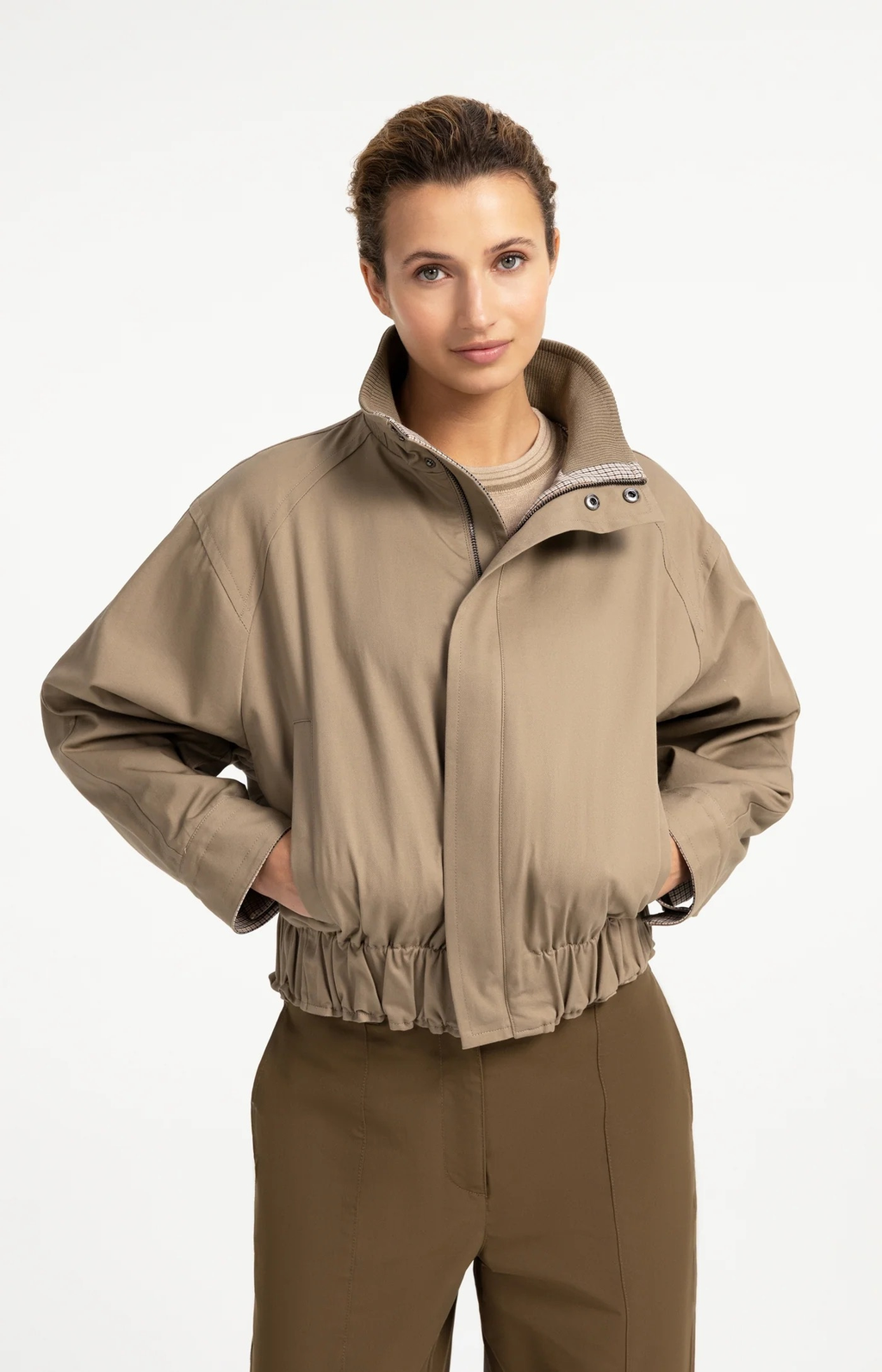 YAYA | Oversized jack met opstaande kraag - Otter Brown