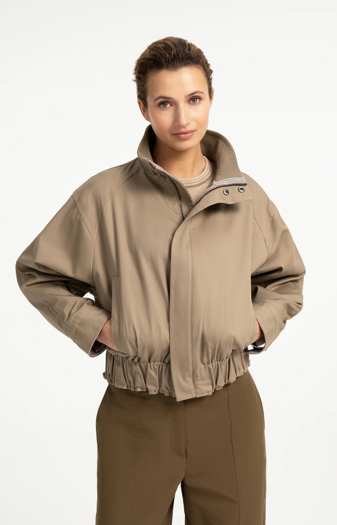 YAYA | Oversized jack met opstaande kraag - Otter Brown