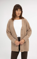 YAYA | Oversized ribgebreid vest - Dark beige melange