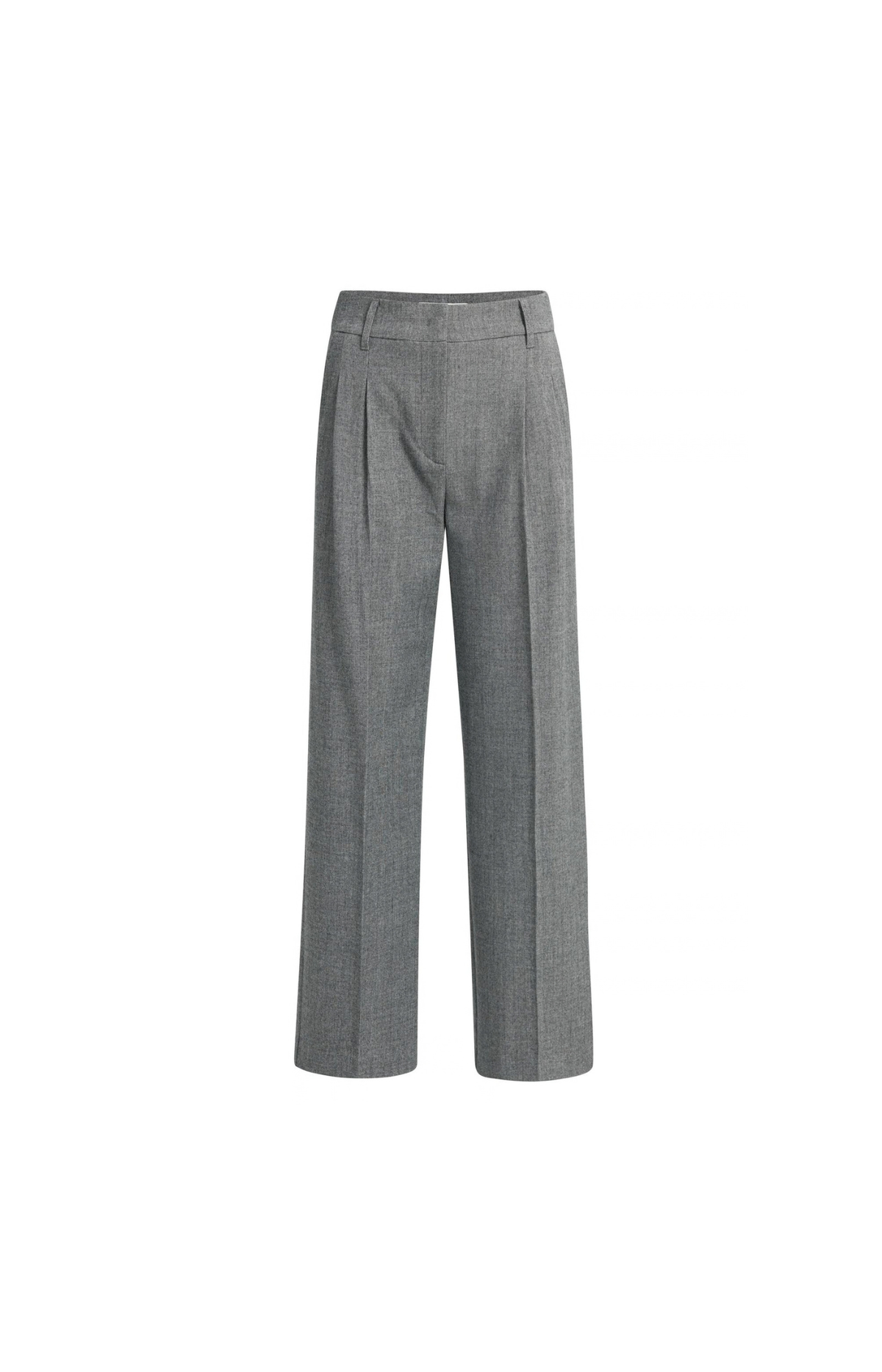 Yaya | Zachte geweven pantalon met wijde pijpen - Medium grey melange