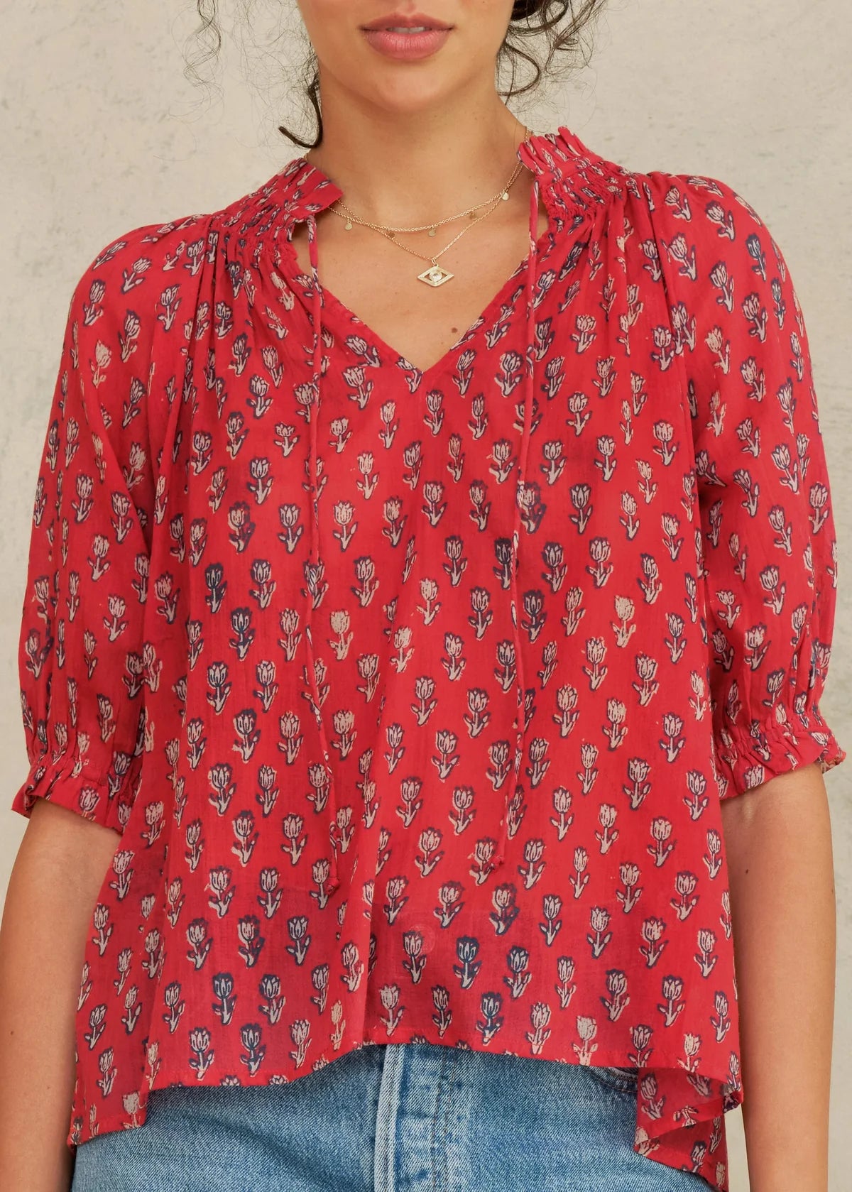 M.A.B.E. | Ari Print Short Sleeve Top Red