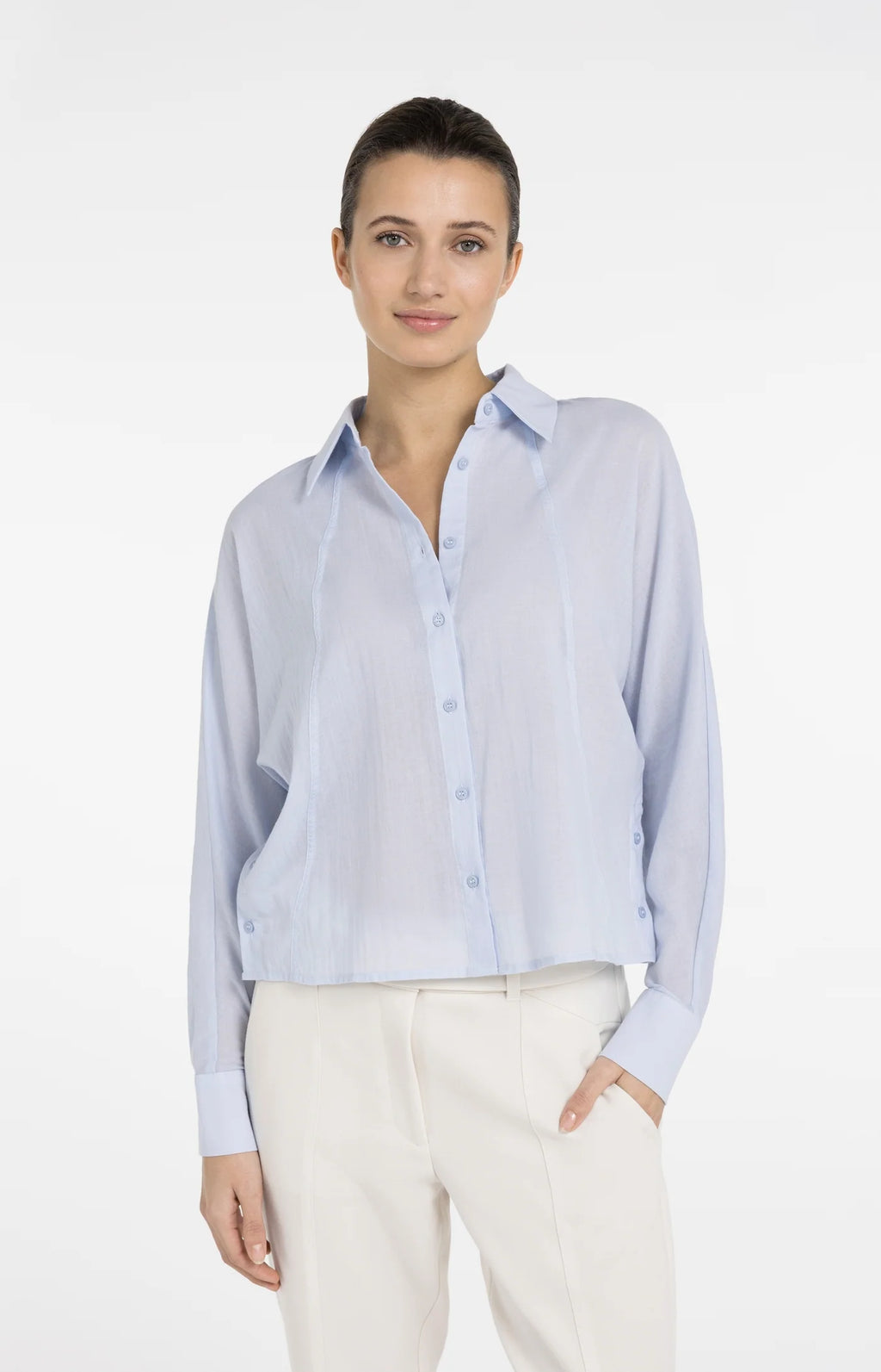 YAYA | Blouse Met Schuine Naden En Knoopdetails Light Blue
