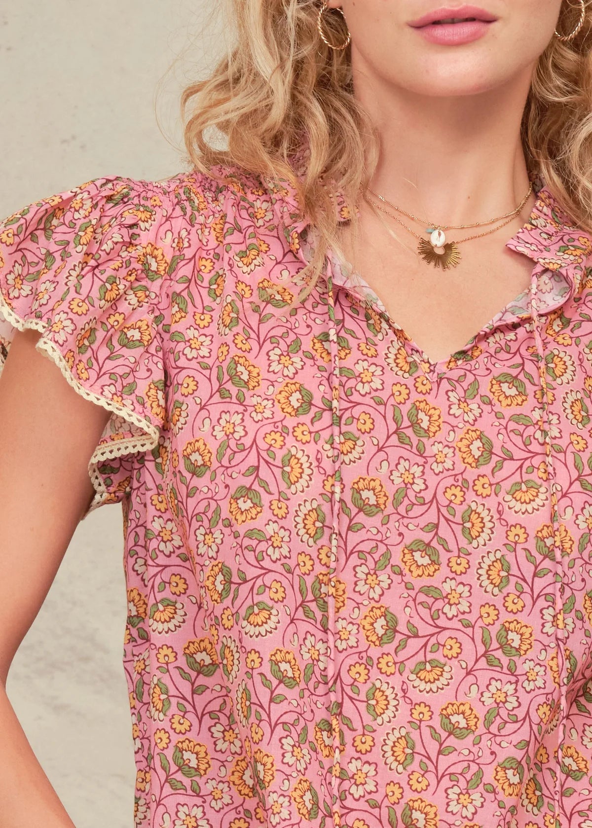 M.A.B.E. | Ceci Floral Printed Cotton Short Sleeve Top