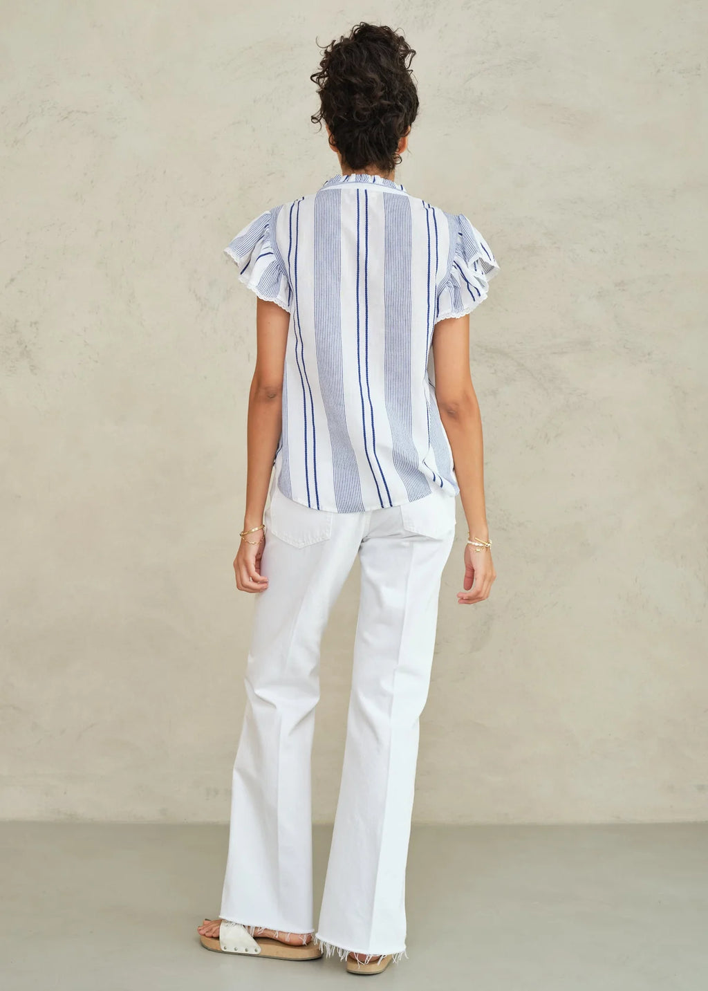 M.A.B.E. | Eleni Woven Frill Top - Blue Stripe