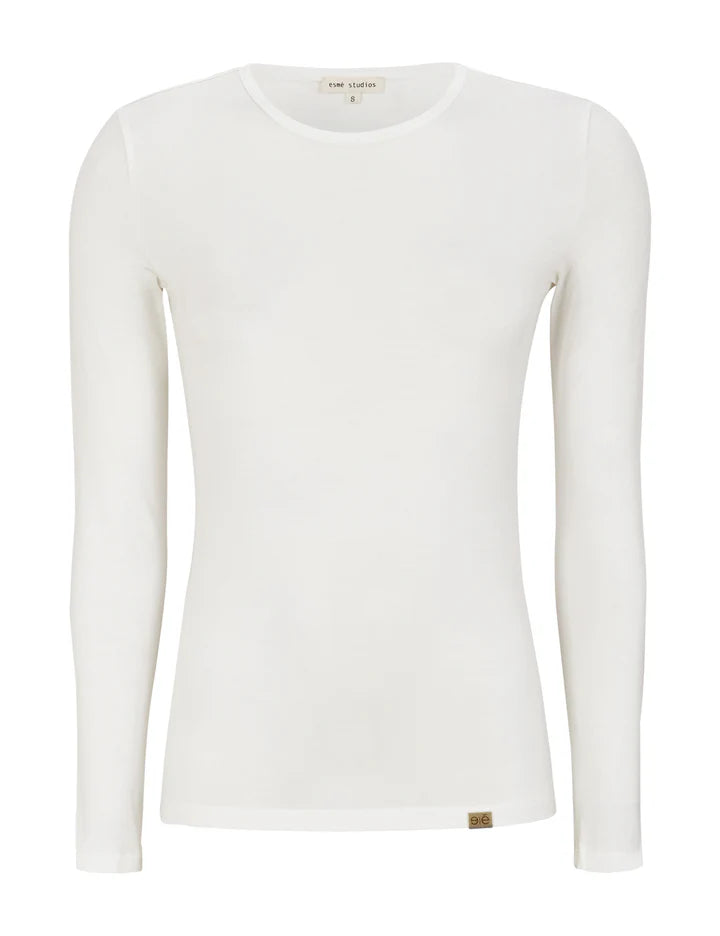 Esmé studios | ESPenelope LS O-neck Slim T-shirt - White | ES1501