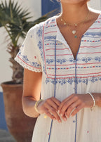 M.A.B.E. | Elsa Embroidered Cotton & Lace Trim Sundress Ecru/Multi
