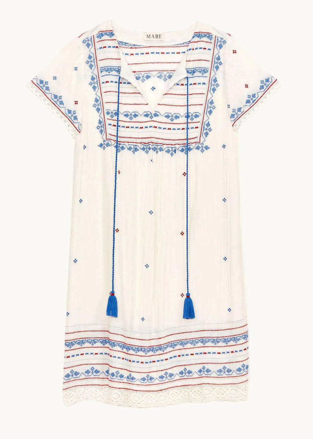 M.A.B.E. | Elsa Embroidered Cotton & Lace Trim Sundress Ecru/Multi