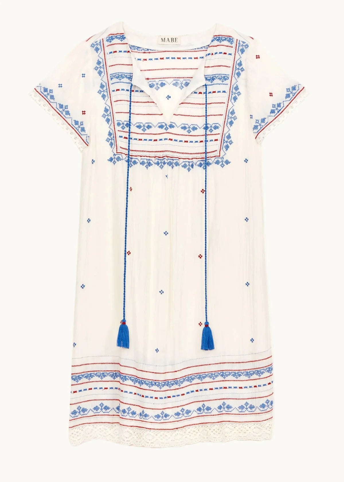 M.A.B.E. | Elsa Embroidered Cotton & Lace Trim Sundress Ecru/Multi