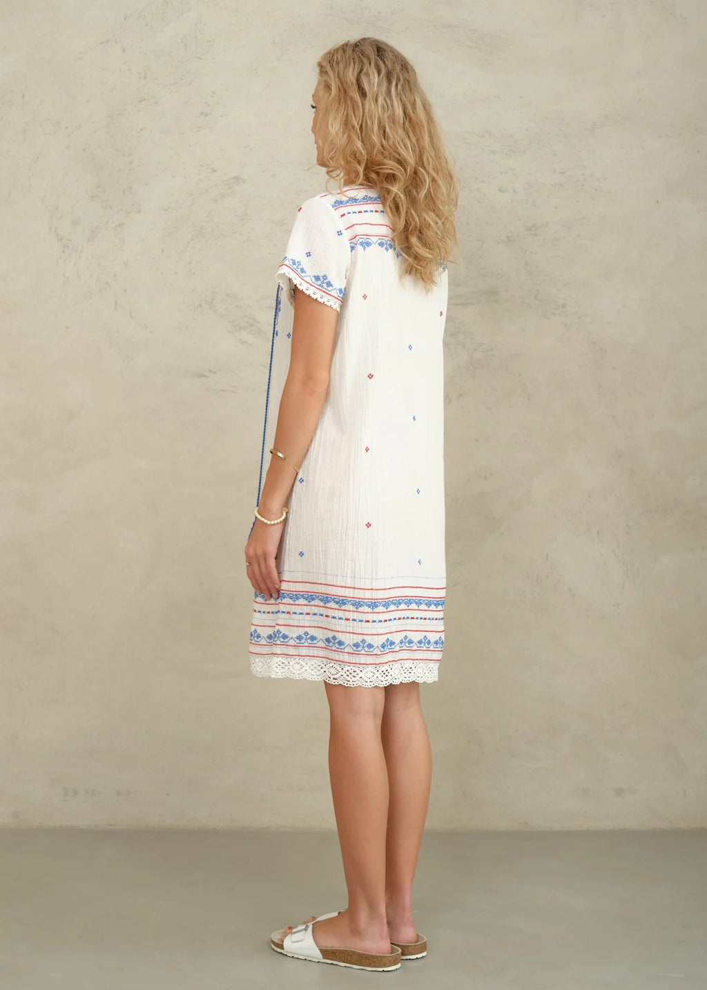 M.A.B.E. | Elsa Embroidered Cotton & Lace Trim Sundress Ecru/Multi