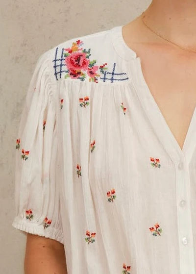 M.A.B.E. | Harlie Short Sleeve Top - Ecru/Multi